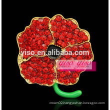 multi color red flower rhinestone brooch